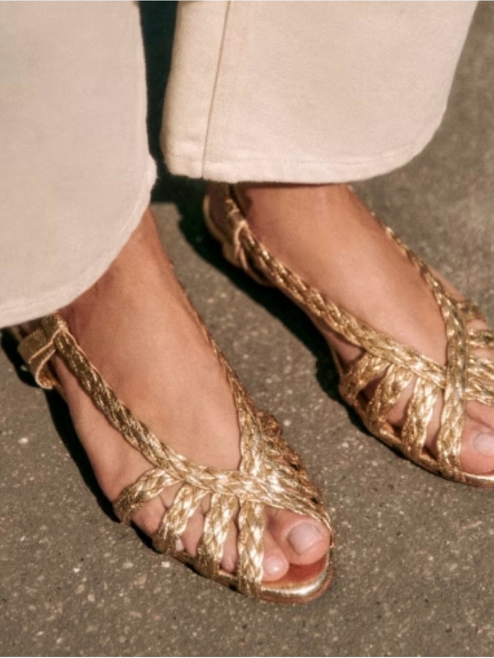 Sezane Natacha Low Gold Braided Sandal